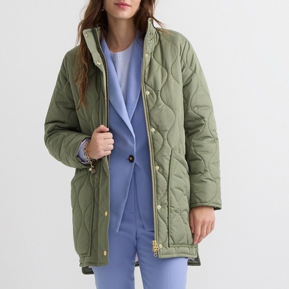 J. Crew Jackets & Blazers - J. Crew Quilted Cocoon Puffer Jacket Army Green Gold Oversized Cozy Casual